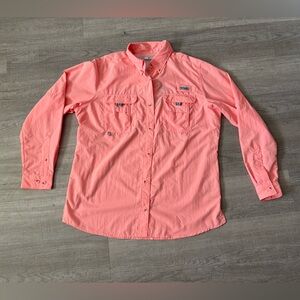 Columbia PFG Womens Medium Long Sleeve Button Up Salmon UPF 50 Sports Outdoor